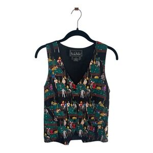 1990s Vintage Nicole Miller Billiards Print Vest Waistcoat Size S